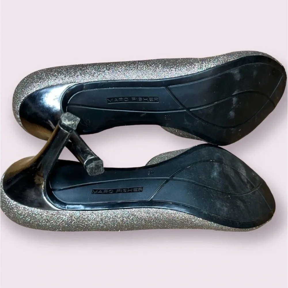 Marc Fisher Silver Metallic Joey 3  Peep Toe High Heel Pumps size 7